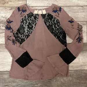 Mauve Tunic with Black Lace & Blue Embroidery